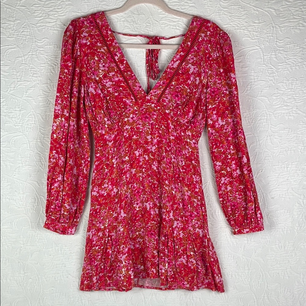 Lost + Wander Floral Pink V neck Dress